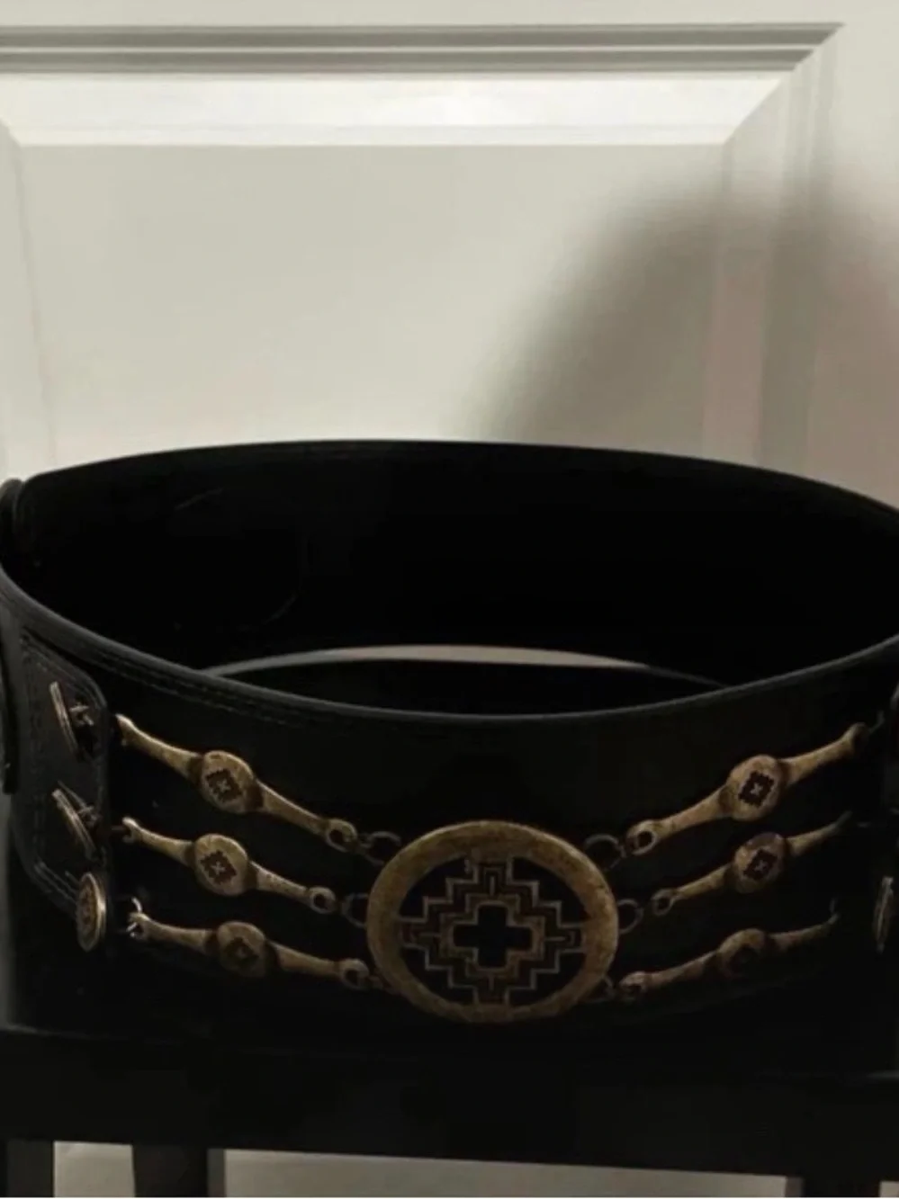 Rare Vintage Gozzi 100% Leather Belt Studded Buckle Solid Brass Adjustable S 85